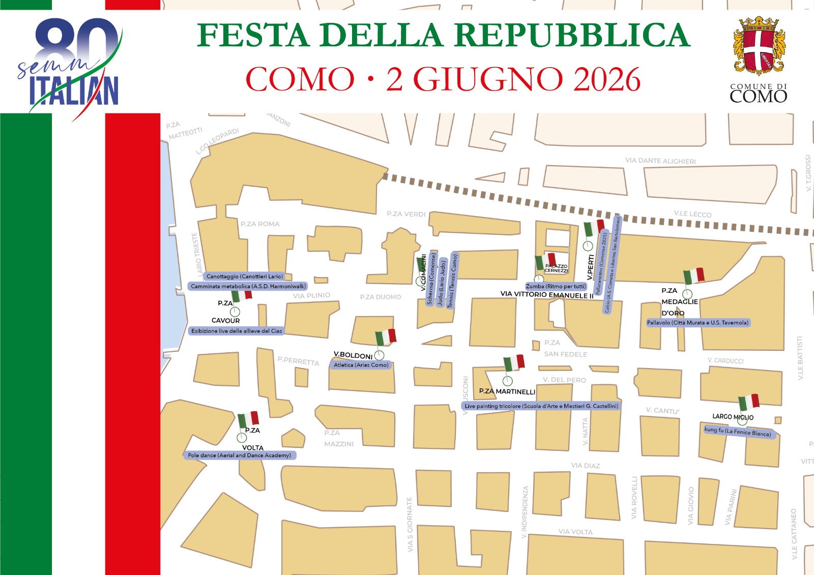 Mappa della Grande Festa dello Sport – Como 2 giugno 2026